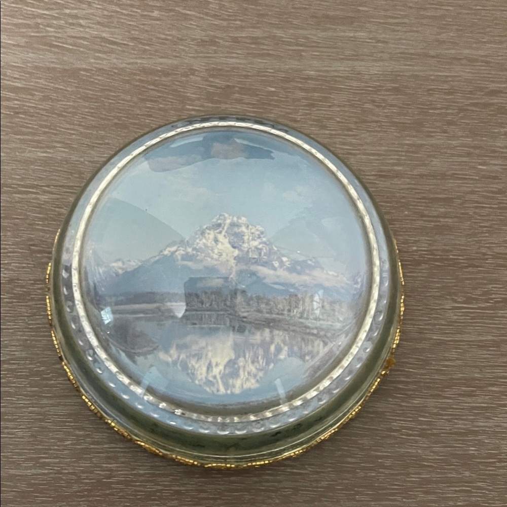 Vintage Blue and Gold Decorative Accent of Mount Moran